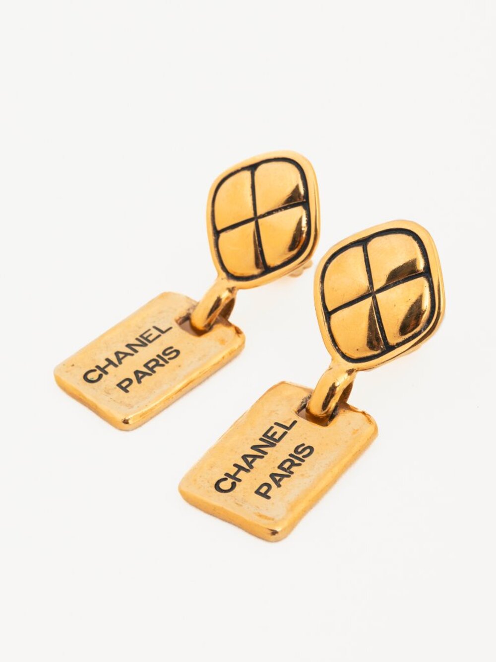 Chanel 24k-Gold Plated Quilted Clip-On Drop Earrings